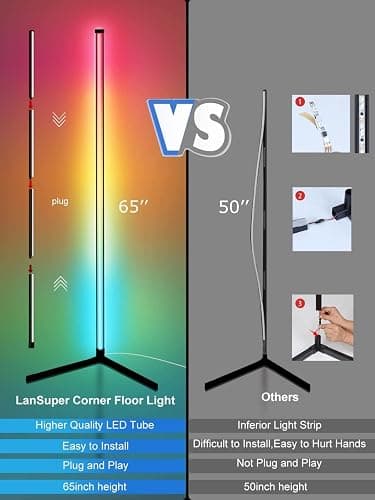 DeeprBling Lampadaire LED d'Angle, 165cm Lampe sur Pied RGB avec APP Contrôle et Télécommande,16 Millions Couleurs et 300 Modes, Musique Sync et Temporisation, Lampe d'Ambiance Moderne pour Salon thumbnail 6