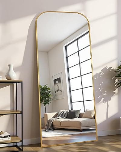 Antok Full Length Mirror, 59"x22" Floor Mirror Freestanding, Arched Floor Standing Large Mirror Full Body Mirrors with Stand for Bedroom, Hanging Mounted Mirrors for Living Room, Gold thumbnail 3