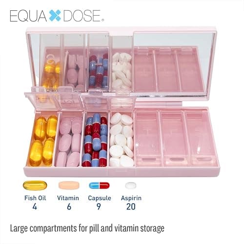 Weekly Pill Case, 7-Day Medicine Organizer with Mirror, Compact, Stylish and Elegant, Pill Planner, 7 Individual Compartments for Supplements, Tablets, Vitamins, and Medications, Pink thumbnail 2