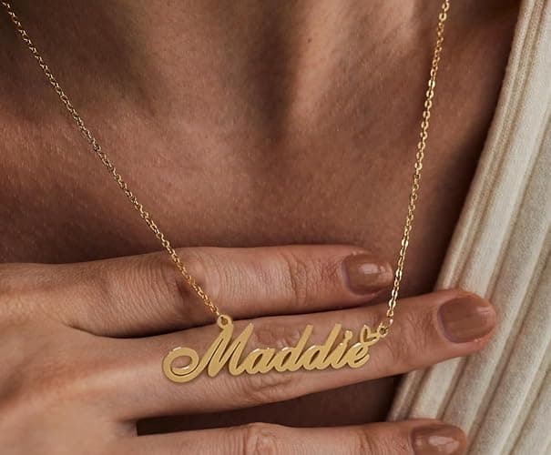 AOLO Personalized Name Necklace Custom Name Necklaces Stainless Steel Nameplate Heart Jewelry Gold Silver Color for Womens Mens thumbnail 3