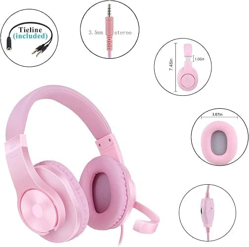 H-10 Gaming Headset for PS4, Xbox One, PC, PS5, Nintendo Switch, Stereo Wired Noise Cancelling Over Ear Headphones with Mic for Kids Adults, Bass Surround, Soft Memory Earmuffs, Pink thumbnail 5