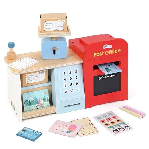 SOKA Wooden Post Office Play Set with Stamps and Mail Creative Pretend Play Toy Role Playset Educational Montessori Developmental Game For Kids Children Boys Girls 3 year old + - Image 1