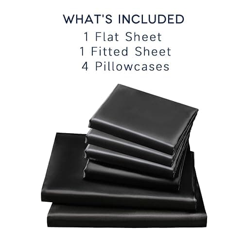 GOLAL Satin Sheets Full Size - 6 Pieces Luxury Silky Soft Bed Sheets, Wrinkle-Free Black Satin Silk Sheet Set with 1 Deep Pocket Fitted Sheet, 1 Flat Sheet, 4 Pillow Cases thumbnail 4