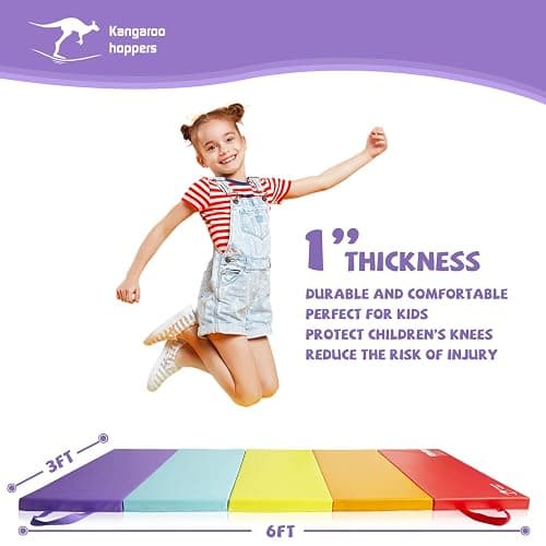 Kangaroo Hoppers Gymnastics Tumbling Mats for Kids, Foldable Gym Mat with Carrying Handles for Home Activity Play thumbnail 2