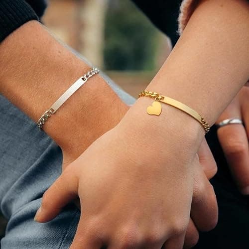 Gamtic Customize ID Bracelets Gift for Couples - His & Her Matching Bracelet, Men Women Promise Cuban Chain Bracelet thumbnail 2