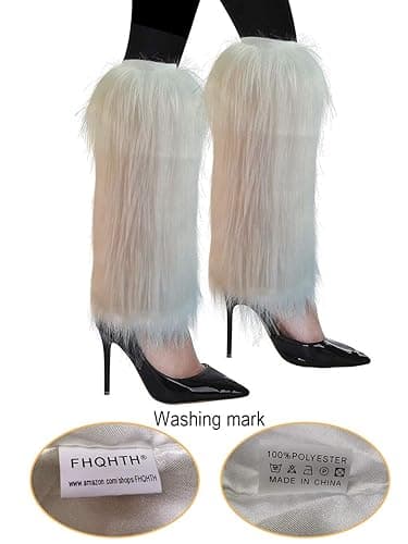 FHQHTH Fuzzy Faux Fur Leg Warmers Fur Heels Long Boots Cuff Cover has Elasticity One Pair Dionysia Boot cover Carnival 18" - Aqua Blue thumbnail 6
