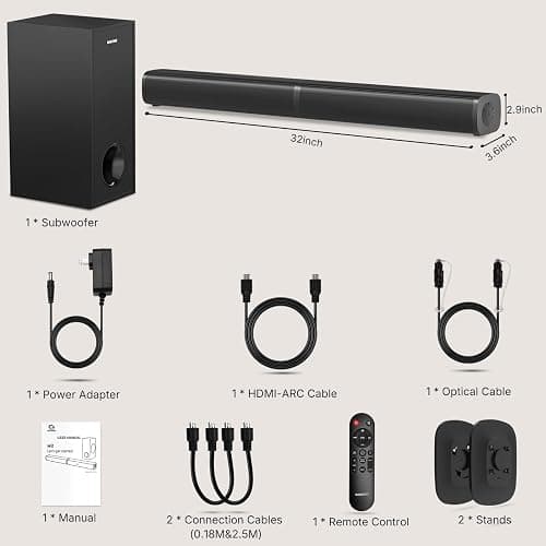 Wohome 2 in 1 Detachable Sound bar with Subwoofers, 4.1 Channel Bluetooth Sound Bar for Smart TV, Home Theater Surround Sound System, Optical,HDMI-ARC, USB Input, Bass Adjust, Remote/Button Control thumbnail 6