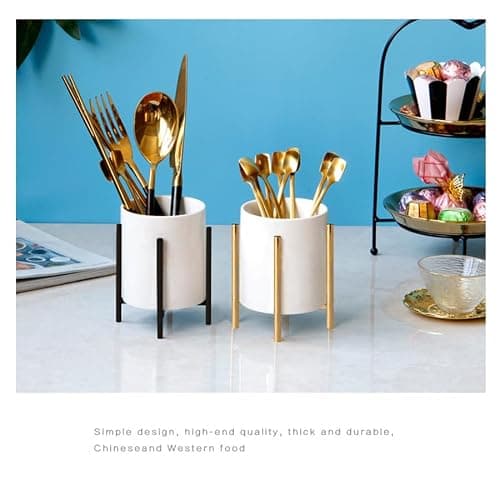 SIEBOLD Gold pencil cup Sturdy metal frame with white ceramic pen holder For desks and kitchen appliance holders thumbnail 7
