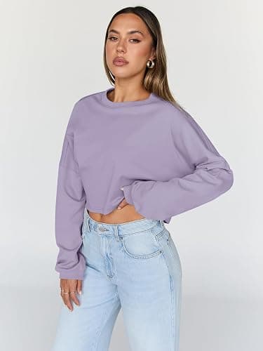 Trendy Queen Cropped Sweatshirts for Women Oversized Crewneck Sweaters Long Sleeve Tops Fall Winter Clothes 2025 thumbnail 2