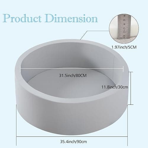 SHJADE Foam Ball Pit, 35.4"x 11.8" Ball Pits for Toddlers, Soft Round Kiddie Baby Playpen Ball Pool for Kids, Ideal Gift for Babies Indoor and Outdoor Game, Grey, (Balls not Included) thumbnail 3