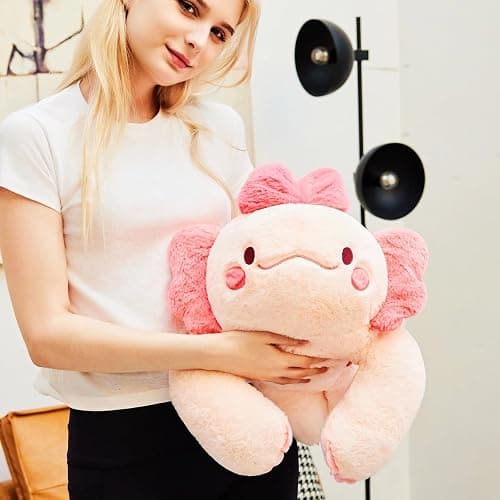 uoozii 20" | 4 Pounds Pink Axolotl Weighted Stuffed Animals with Unscented Microwave Heating Pad Inside, Cute Coolable Heatable Weighted Plush Warm Gift for Kids & Adults thumbnail 6