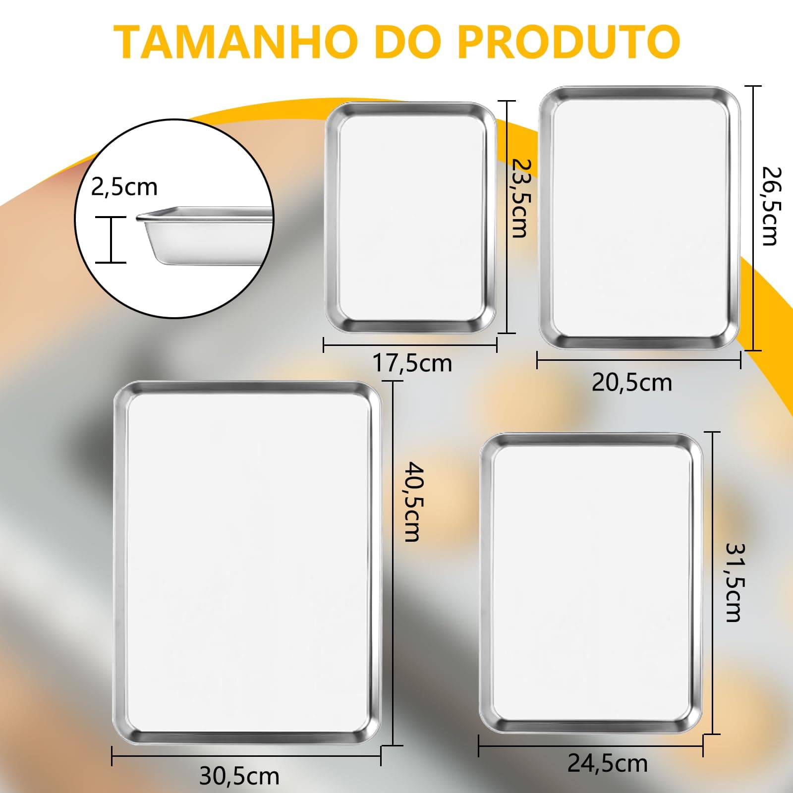 Kit 4 Fôrmas para Assar, Assadeira de 304Aço Inoxidável, Fôrma para Biscoitos, Não Tóxica e Saudável, Livre de Ferrugem e Fácil de Limpar - Lavável na Lava-Louças thumbnail 2
