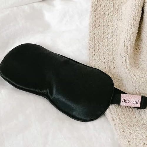 Kitsch Weighted Satin Sleep Mask - Weighted Eye Mask for Sleeping and Travel - Lavender Sleeping Mask for Women and Men - Light Blocking, Adjustable Strap, Ultra-Soft, Black (4.1oz/116g) thumbnail 8
