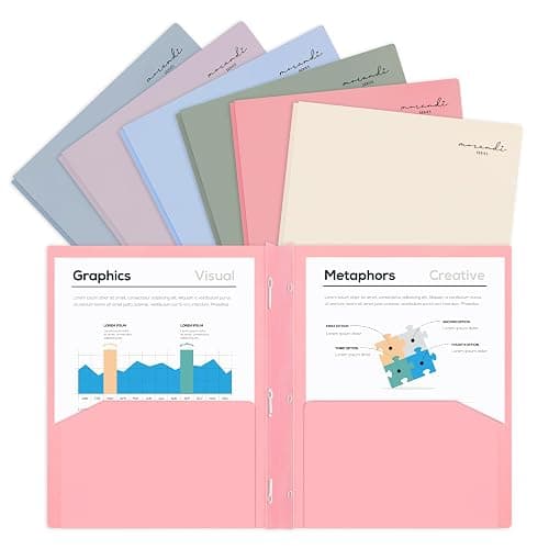 H4D Plastic 2 Pocket Folders with Prongs, Letter Size, Pastel Colors, 6 Pack - Image 1