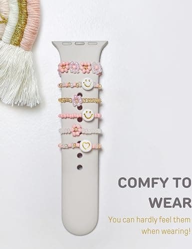 Heesch Stretchy Beaded Watch Band Charms Compitable with Apple Watch 38/40/41/42/44/45/49mm, Cute Beads Decorative Rings Loops Watch Assceeories for iWatch Series 8/7/6/5/4/3/2/1 (Band Not Included) - Pink thumbnail 5