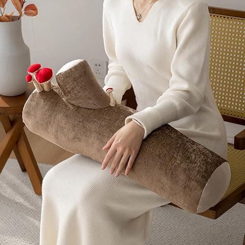 Shapeazy Mushroom Tree Log Pillow - Long Cylinder Decorative Throw Pillow for Couch, Sofa & Bed, Modern Chic Nature-Themed Pillow, Woodland Stump Accent Pillow for Living Room, Nursery, Home Decor thumbnail 3