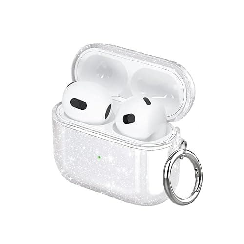 Aircawin for Airpods 4 Case Clear Glitter,Sparkle Bling Design for Airpods 4th Generation Cover 2024,Full Protective Shockproof Soft TPU for Airpod 4 Charging Skin with Carabiner Women Girlrs-Clear - Image 1