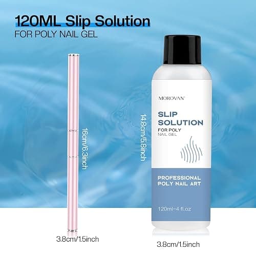 Morovan Poly Gel Slip Solution Kit: 4oz Slip Solution Liquid for Poly Gel Nails Dual-Ended Brush Pusher for Beginner thumbnail 2