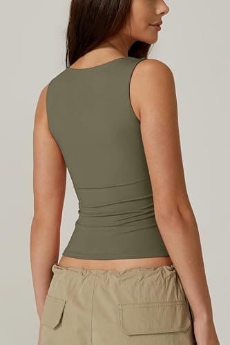 QINSEN Women's Square Neck Sleeveless Double-Layer Tank Tops Basic Tight T Shirts thumbnail 5