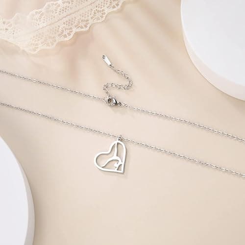 EUEAVAN Collana con ciondolo a forma di cuore, per ginnastica, sport, ginnastica, con ciondolo a forma di cuore, per ginnastica, gioielli alla moda, Medio, Acciaio inossidabile, Senza pietre preziose thumbnail 5
