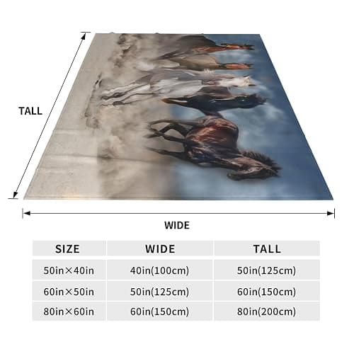 Horse Throw Blanket Gift, Soft Warm Fuzzy Plush Blanket, Smooth Cozy Flannel Blanket for Bed/Couch/Camping (60"x50", Five Horse) thumbnail 2