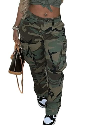 Vakkest Women's Oversized Camo Cargo Pants Jogger Trousers Workout Sweatpants Camouflage Army Fatigue with Pockets - Image 1