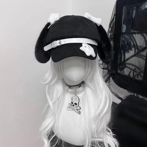 Pokn Y2K Dog Ear Hats Cutecore Gothic Star Beret Kawaii Hats with Dangling Ears Emo Grunge Accessories thumbnail 5