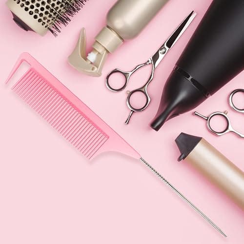 LLTGMV 9.3'' Rat Tail Comb for Hair Stylist, Parting Combs for Braiding hair, Rattail Comb with Metal Stainless Steel Pintail for Sectioning, Teasing and Styling (Pink) thumbnail 3