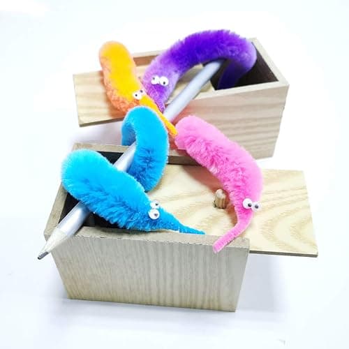 SHENGSEN 48Pcs Fuzzy Worm Toys Fuzzy Worms on String Trick Toy Carnival Kid Party Favors (6 Colors) thumbnail 7