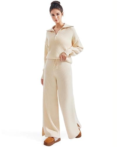 SUUKSESS Women 2 Piece Lounge Sets Oversized Quarter Zip Pullover Wide Leg Pants thumbnail 5