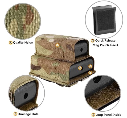 KRYDEX 5.56mm Magazine Pouch + 9mm .45 Pistol Mag Pouch Combo MOLLE Mag Holders with Quick Release Mag Pouch Insert thumbnail 4