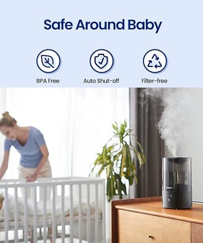 ROSEKM Humidifiers for Bedroom, 2.0L Cool Mist Humidifier for Home Plant and Baby Nursery, Quiet Ultrasonic Humidifier with 360° Nozzle, Auto Shut-Off, Filterless, Black thumbnail 5