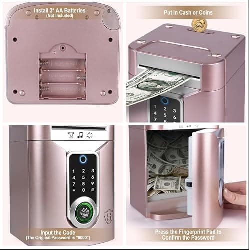 Refasy Touchscreen Piggy Bank ATM Bank Toy for Kids Age 3-12, Electronic Money Bank Coin Bank with Music Kids Safe Birthday Xmas Gifts Toys for 3 4 5 6 7 8 9 10 11 12 Year Old Boys Girls (Rose Gold) thumbnail 6
