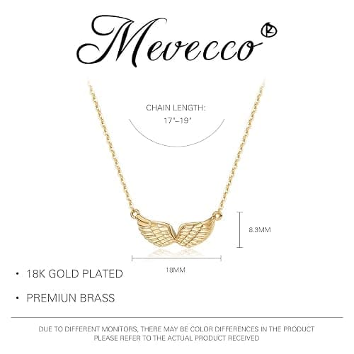 MEVECCO Dainty Textured Angel Wings Necklace for Women | 18K Gold Plated Brass, Integrated Horizontal Centerpiece, Balanced Symbolic Accent, Refined Everyday Styling thumbnail 7