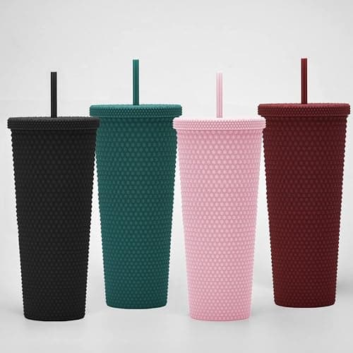 Essasea 24oz Fully Studded Tumbler.Matte Black Studded Tumbler with Lid and Straw.Reusable Double Walled Insulated Travel Tumbler.Plastic Acrylic Pastel Colored Tumbler Cup for Iced Coffee Smoothie. thumbnail 4