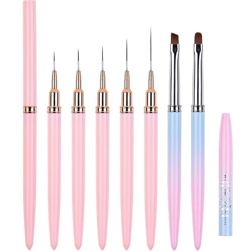 Ycyan 7pcs Nail Art Brushes, Nail Art Liner Brushes Sizes 4/8/12/20/25mm, Oval & Angled Nail Art Clean Up Brushes for Clean Polish Mistake On The Cuticles - Image 1