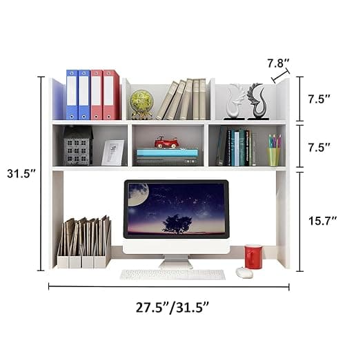Dorm Desk Hutch, Wooden Desktop Shelf Organizer with 6 Cubbies for Computer Desk, Office, Dorm, Bedroom, White(70/80cm Length) thumbnail 2