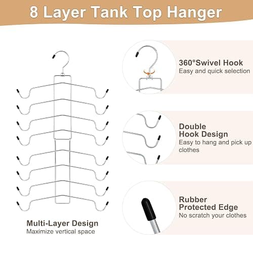 TOPIA HANGER 2 Pack Tank Top Hanger, 8 Layers Bra Hanger Space Saving, Sport Yoga Bras Holder, Closet Organizers and Storage for Camisoles Tank Tops Sports Yoga Bras Swimsuits, Silver CT79B thumbnail 6
