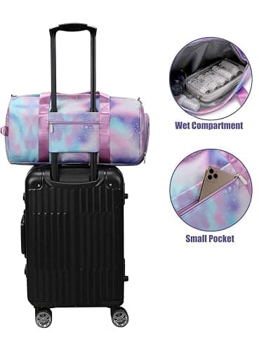 Teens Women Travel Bagwith Shoe Compartment & Wet Compartment Swimming Bag, Children's Girls Travel Bag for Gymnastics Swimming Cute Colourful Dance Bag Rainbow Pattern Sports Bag, Purple, thumbnail 7