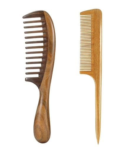 Louise Maelys 2pcs Wooden Wide Tooth Hair Comb Sandalwood Tail Combs for Curly Thick Hair Styling - Image 1