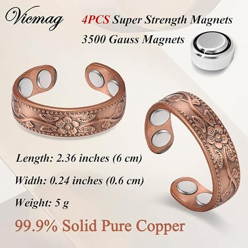 Vicmag Copper Magnetic Rings for Women & Men, 4X Strength Magnet Adjustable | 99.9% Pure Copper Thumb Ring For Finger, Powerful Magnets, Adjustable, Jewerly Present thumbnail 5