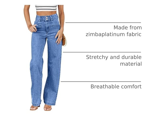 Sidefeel Women's Jeans High Waisted Straight Leg Stretchy Jeans Trendy Welt Pockets Loose Wide Leg Zimbaplatinum Denim Pants thumbnail 4