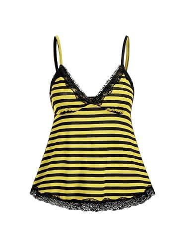SOLY HUX Womens Y2K Lace Cami Striped Cute Babydoll Tops | Spaghetti Strap Camisole, Grunge Clothes, Going Out Tops, Gothic - Image 1