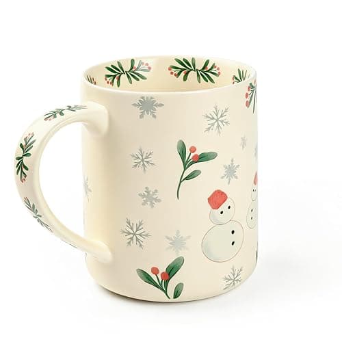 LINVIA 18 oz Large Ceramic Coffee Mug, Porcelain Tea Cup with Big Handle | Garden Floral Teacup, Microwave Dishwasher Safe (Winter, Christmas Tree and Snowman) thumbnail 9