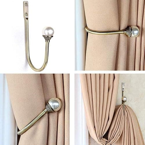 2 Pack Curtain Holdbacks Wall Mounted Curtain Tiebacks Hooks Plastic Pearl U Shape Curtain Tiebacks with Screws Curtain Ties for Home Office-Gold thumbnail 6