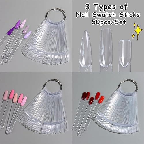 150 Pcs Nail Swatch Sticks with Ring & Nail Art Display Stand Storage Rack, Clear Ballerina Square Stiletto Nail Art Polish Color Display Practice Tips, Nail tech Supplies for Home or Salon Use thumbnail 4