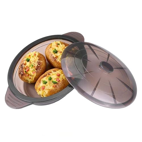 Microwave Steamer Cooker Collapsible Bowl Silicone Baked Potato Cookware with Handle Lid for Vegetables Fish Prep Meal Food with Removable Rack BPA Free Easy to Store Freezer Dishwasher Safe Black thumbnail 7