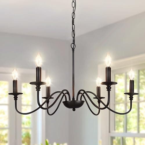 Depuley Farmhouse Chandelier for Dining Room: 6-Light Black Industrial Kitchen Island Pendant Light Fixture - Rustic Candle Chandeliers Vintage Modern Hanging Ceiling Lamp for Bedroom Foyer - Image 1
