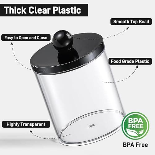 8 Pack Acrylic Qtip Holder Dispenser for Cotton Swabs, Balls, Pads, Floss - Plastic Canister Apothecary Jar Set, Bathroom Essentials Accessories Decor Vanity Makeup Storage Organizer - Clear & Black thumbnail 4
