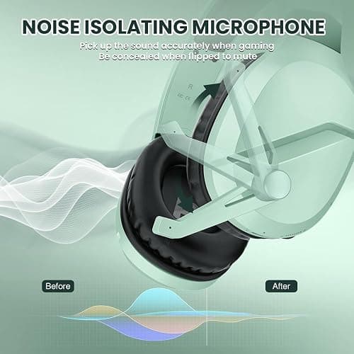 WolfLawS Wireless Gaming Headset with Noise Canceling Microphone for PS5, PC, PS4, 2.4G/Bluetooth Gaming Headphones with USB and Type-c Connector, Wired Mode for Controller (Green) thumbnail 4